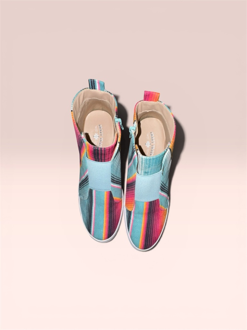 Crazy Train Turquoise Pink Orange Stripe Wedge Sneakers